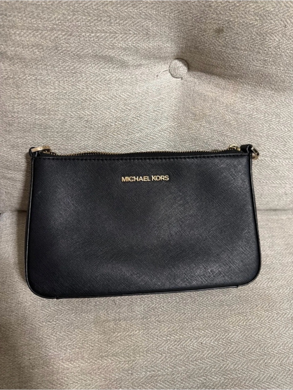 Michael Kors Black Saffiano Crossbody Pouch with Gold Logo